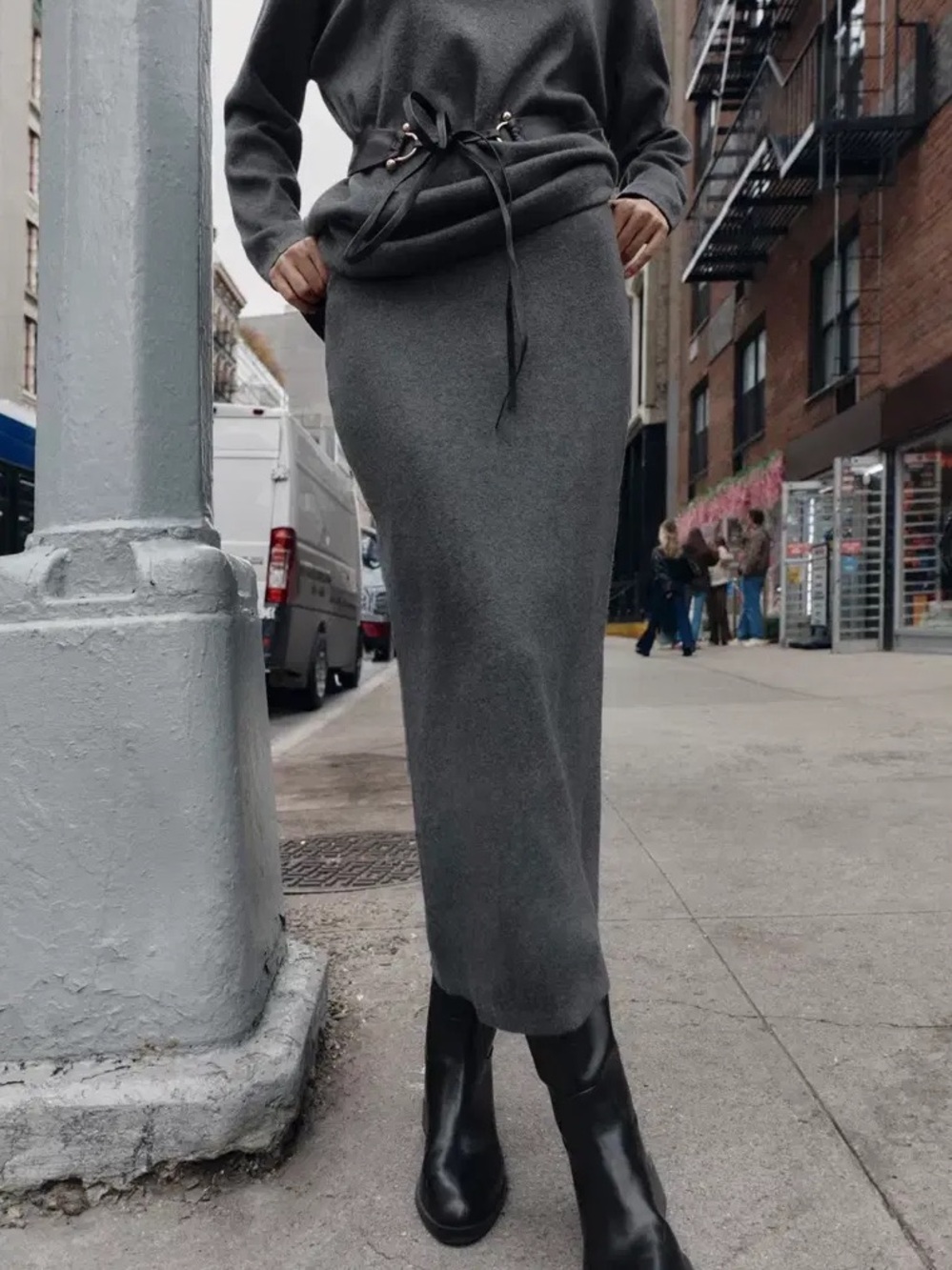 Zara soft touch plain knit midi skirt gray marl 5755/150/803